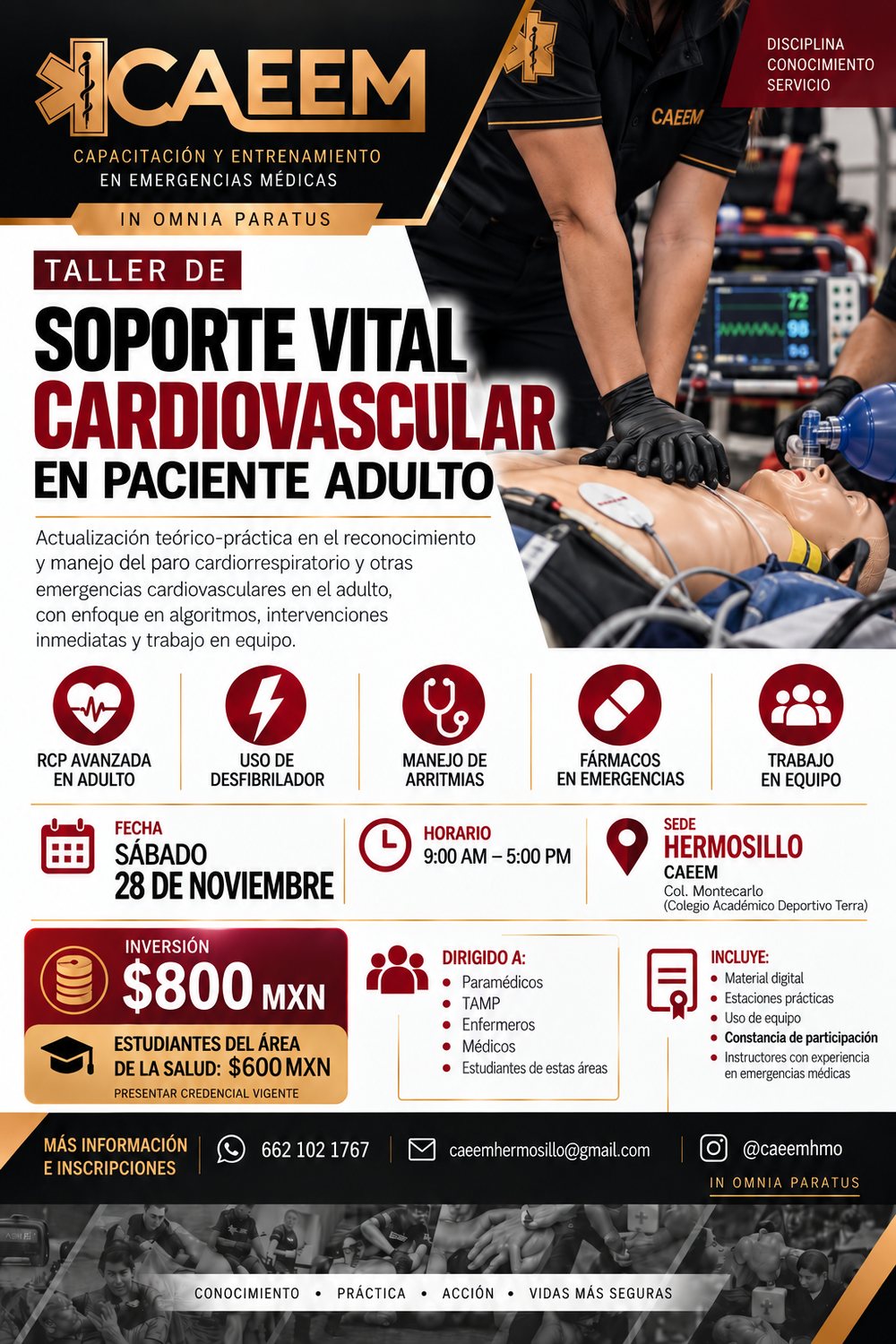 Flyer: Taller de Soporte Vital Cardiovascular en Paciente Adulto, sábado 28 de noviembre